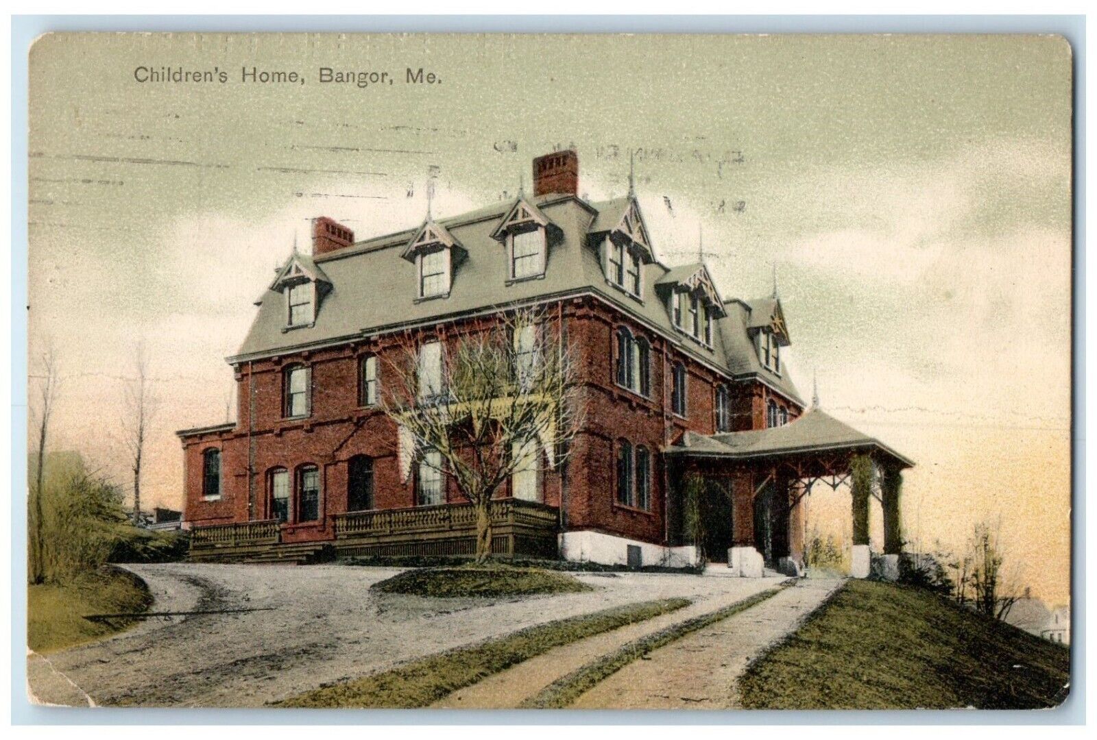 1907 Exterior View Children Home Building Bangor Maine Antique Vintage Postcard