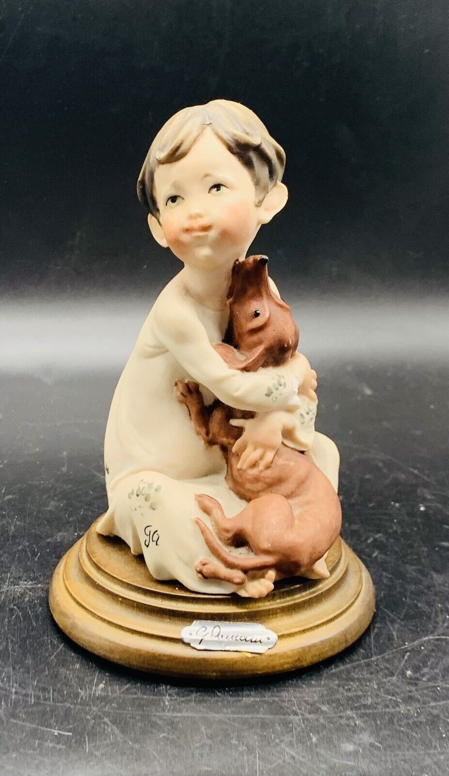 Vintage Guiseppi Armani Child With Dog Dashund Figurine AS IS