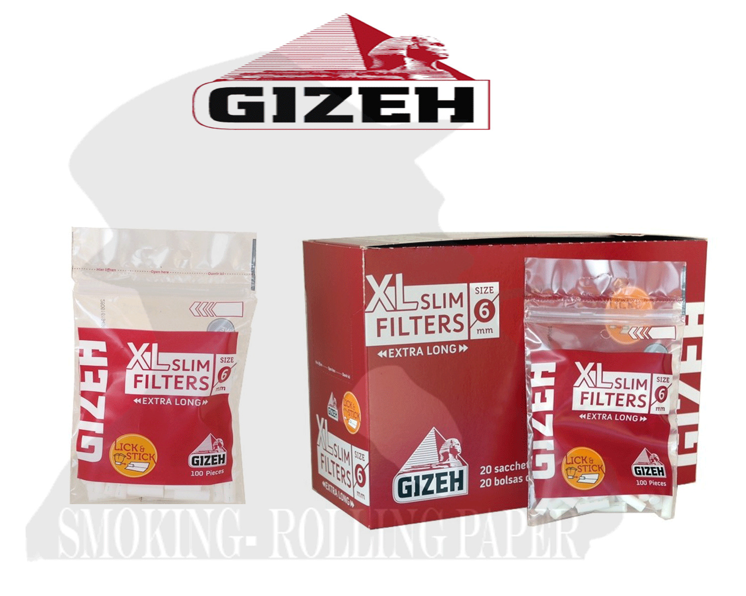 Gizeh Filtri 6mm XL Lunghi In Busta 20 Bustine Da 100 Filtrini