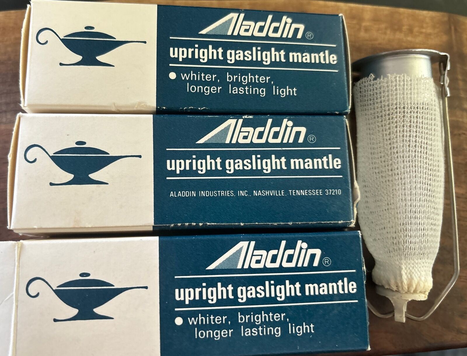 Lot Of 3 Aladdin NOS Upright Gaslight Mantle Model  blue box Aluminum Base