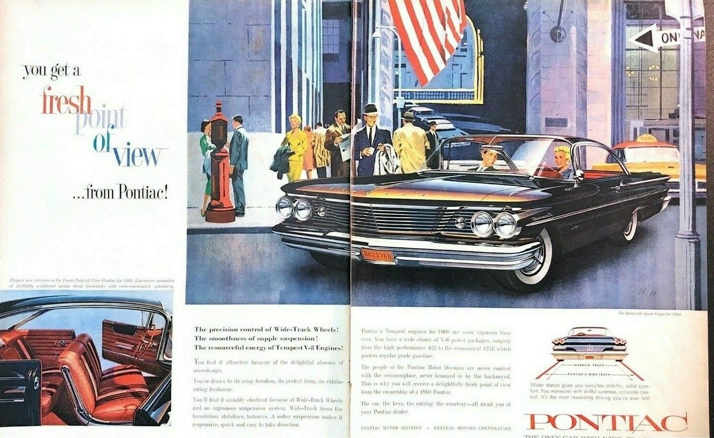 1959 Pontiac Vintage Print Ad TWO PAGES You Get A Fresh Point Of View 