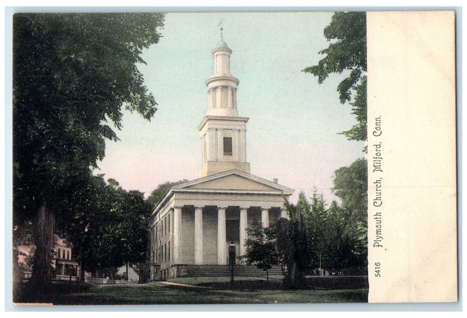 c1905\'s Plymouth Church Exterior Milford Connecticut CT Unposted Trees Postcard