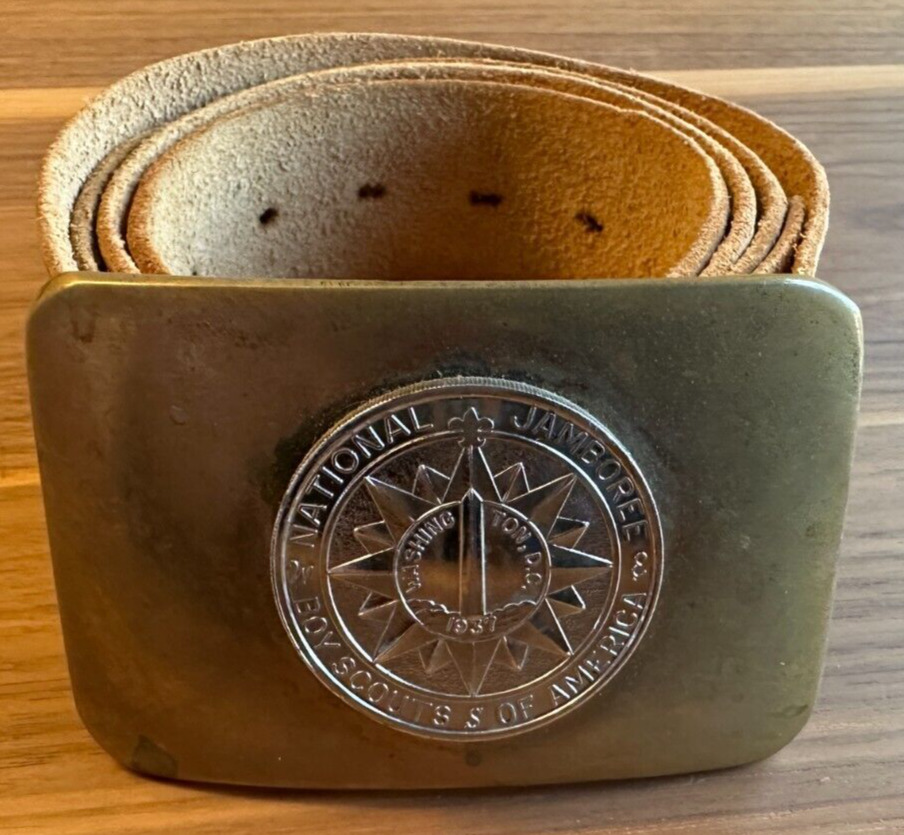 1937 National Jamboree Handmade Leather Belt and Buckle Size 40 Boy Scouts BSA