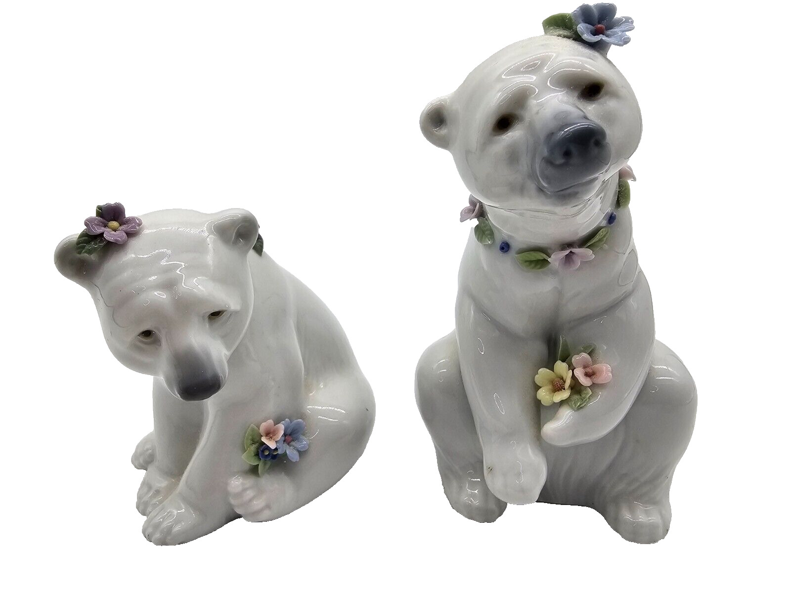 Lladro pair x2 Attentive Bear with Flowers\