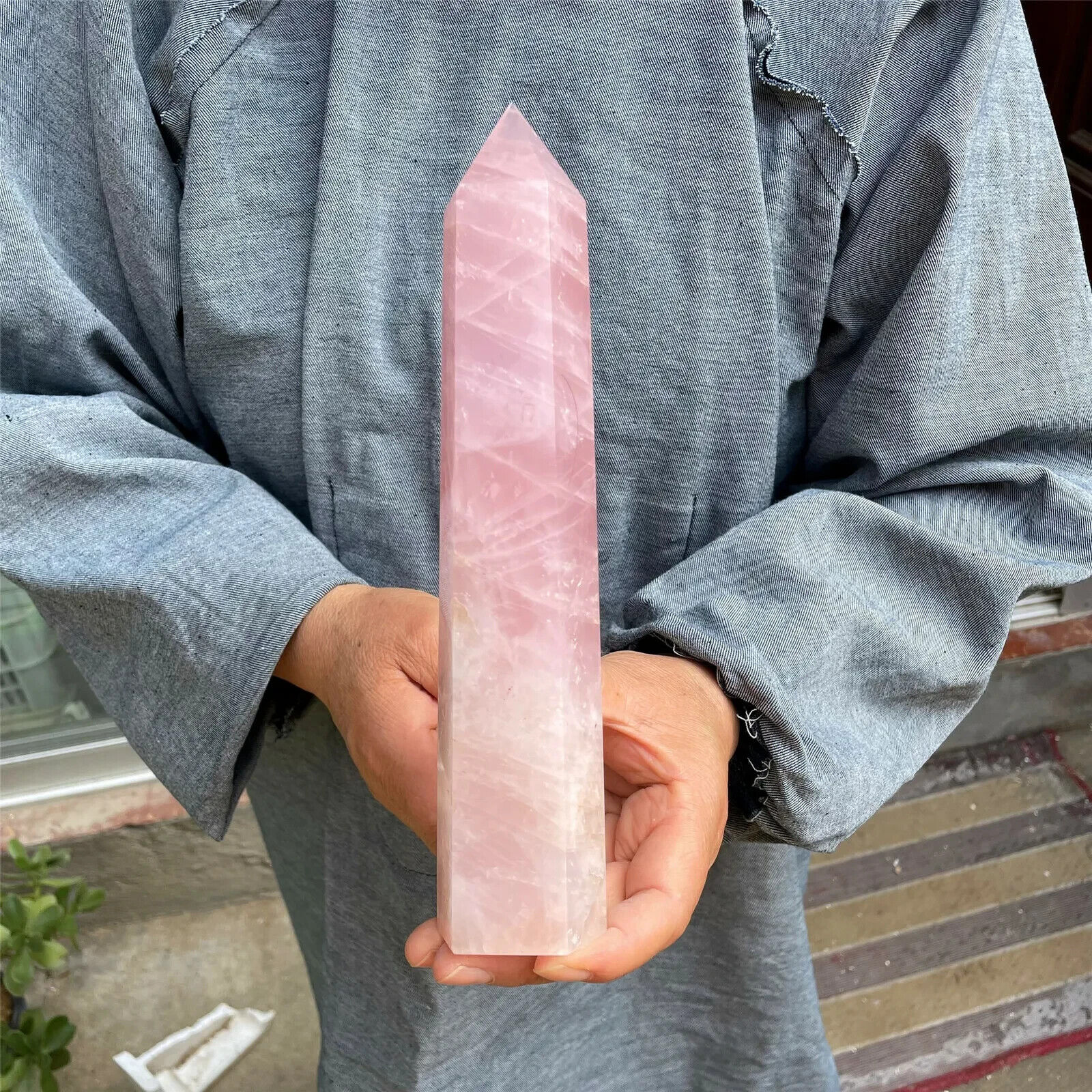 1.5LB+ Natural Pink Rose quartz obelisk crystal wand point healing CARE