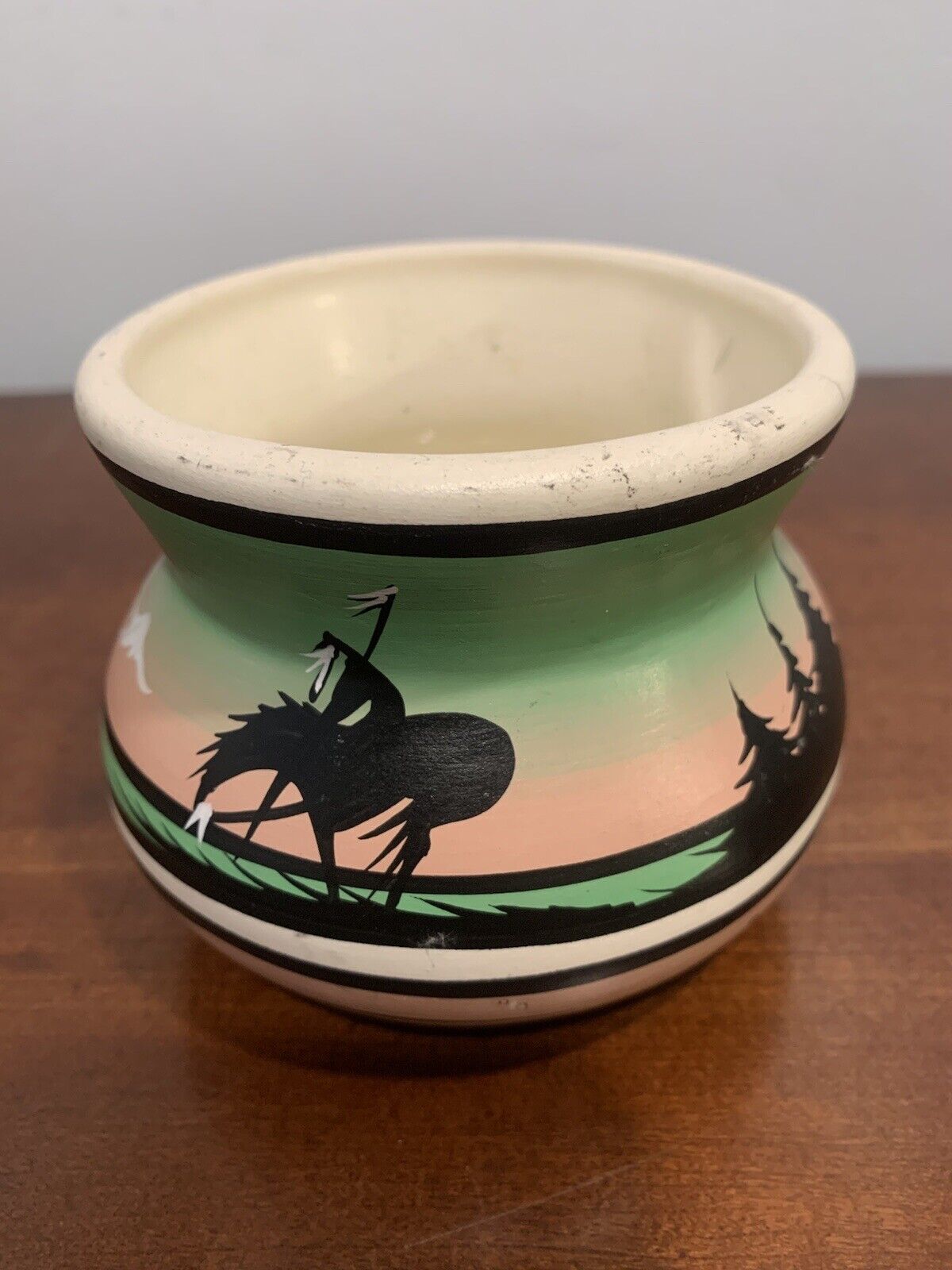Vintage Navajo Native American Pottery Bowl Planter Feather Mountain Signed