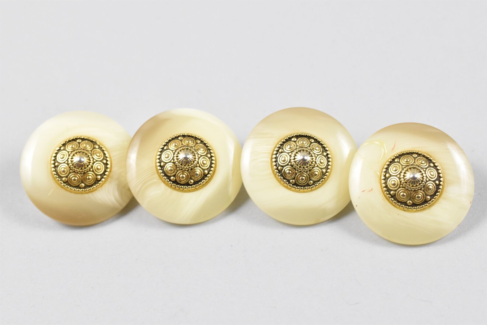 Four (4) 26mm Fancy Old Mixed Materials Buttons