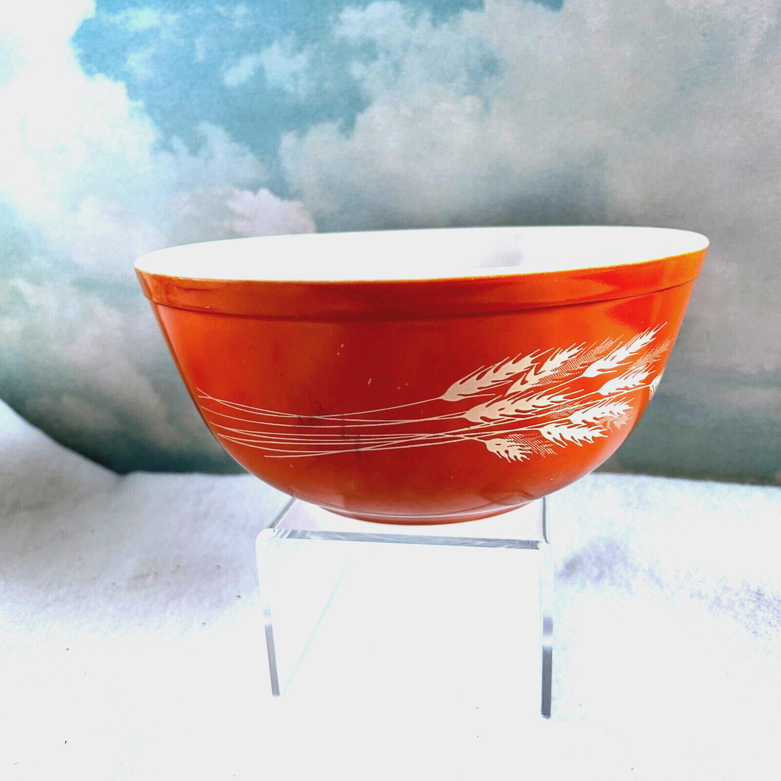 Vintage Pyrex Harvest Wheat Design Rust and Orange Partial Nesting Mixing Bowl