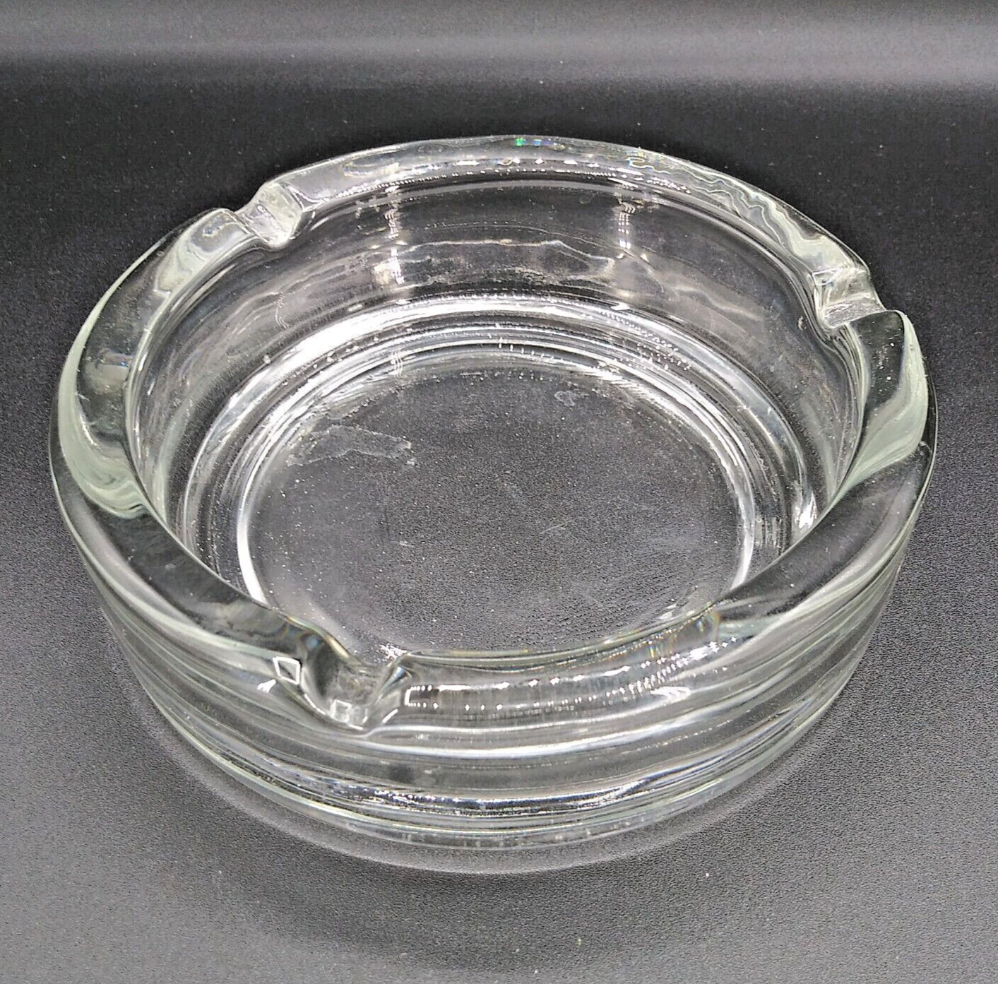 Vintage Clear heavy Glass Cigarette table office Ashtray 6” diam