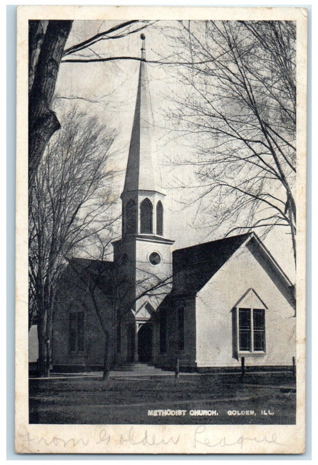 c1910's Methodist Church Scene Street Golden Illinois IL Antique Postcard