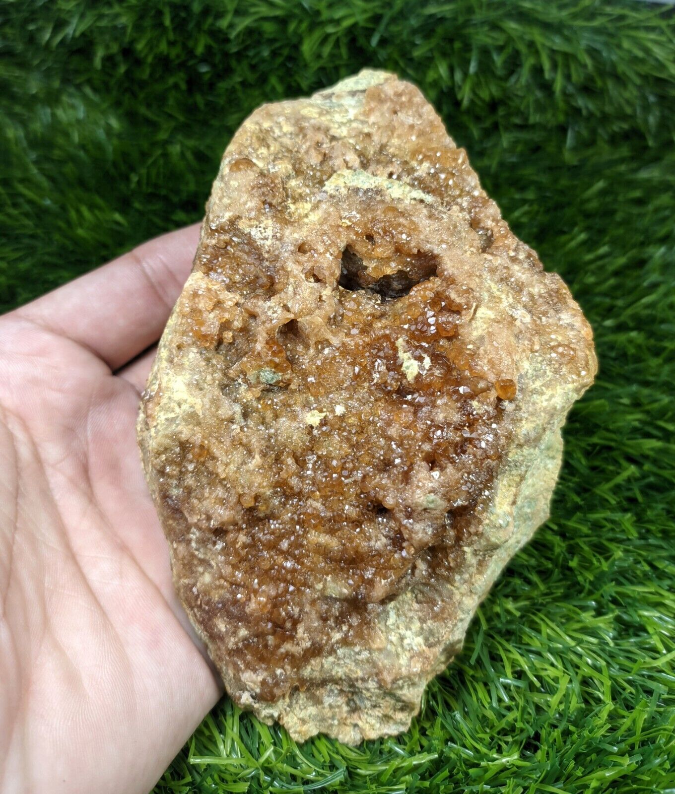 Natural Hessonite garnet shiny cluster on matrix, Bajaur Agency Pakistan, 650 gm