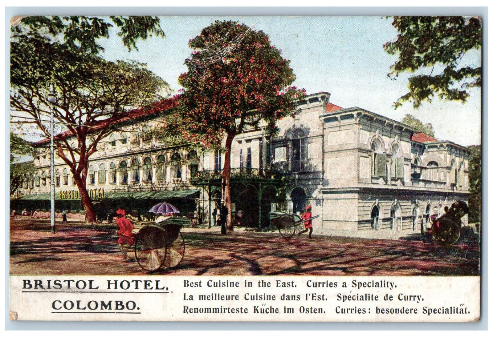 Colombo Sri Lanka Ceylon Postcard Bristol Hotel Best Cuisine in the East c1910