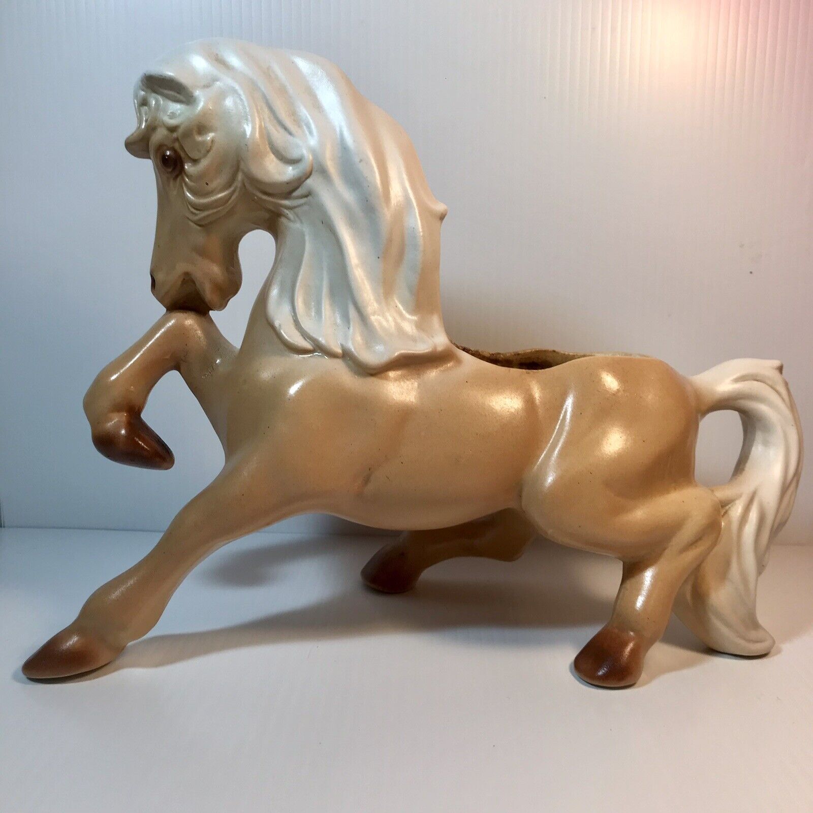 Vintage 1960s Palomino Horse Planter Ceramic Figurine Dramatic Heavy