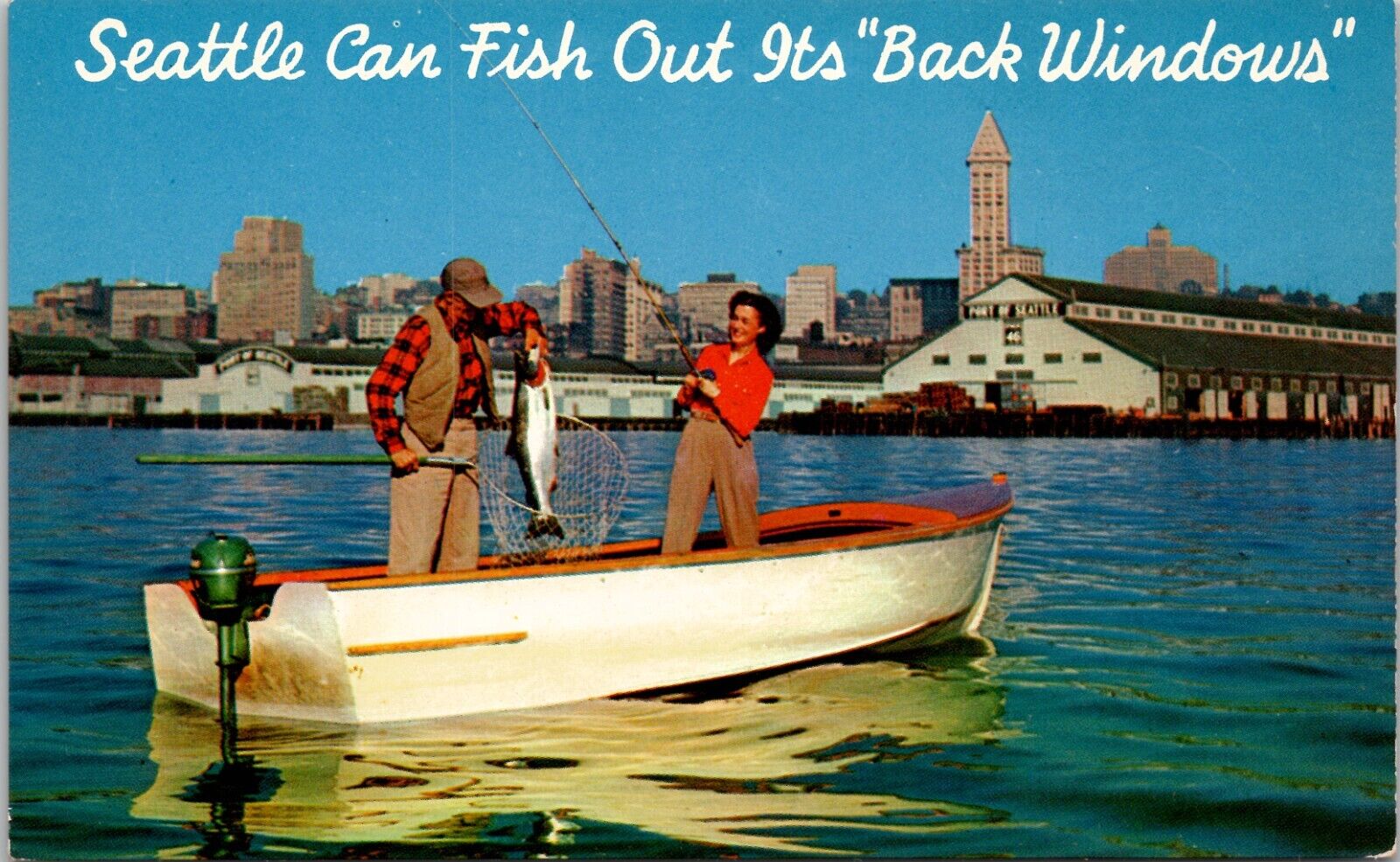 Seattle Can Fish Out Its Back Windows Vintage postcard spc1