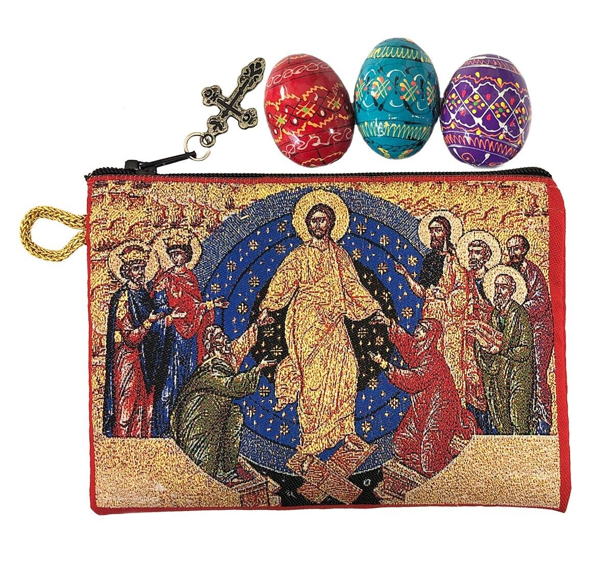 Pysanky Pysanki Wooden Ukrainian Hand Painted Easter Eggs & Resurrection Pouch