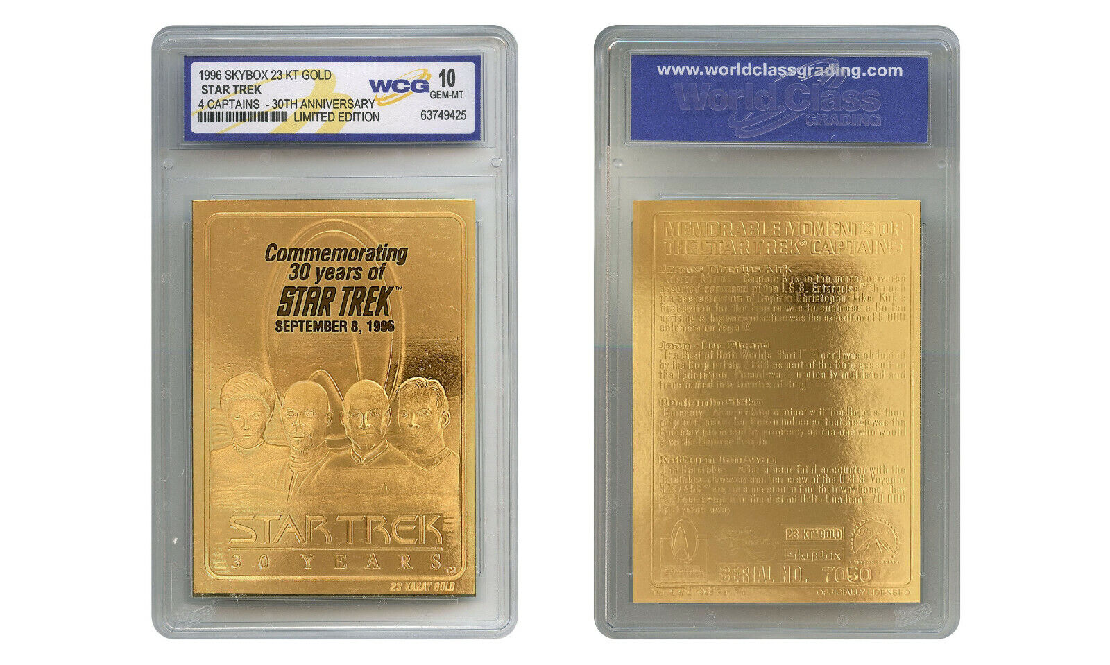 1996 STAR TREK 4 CAPTAINS 30th Annivesary SKYBOX 23K Gold Card - GEM-MINT 10
