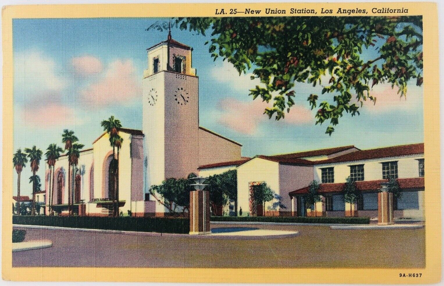 Vintage Los Angeles California CA New Union Station Linen Postcard