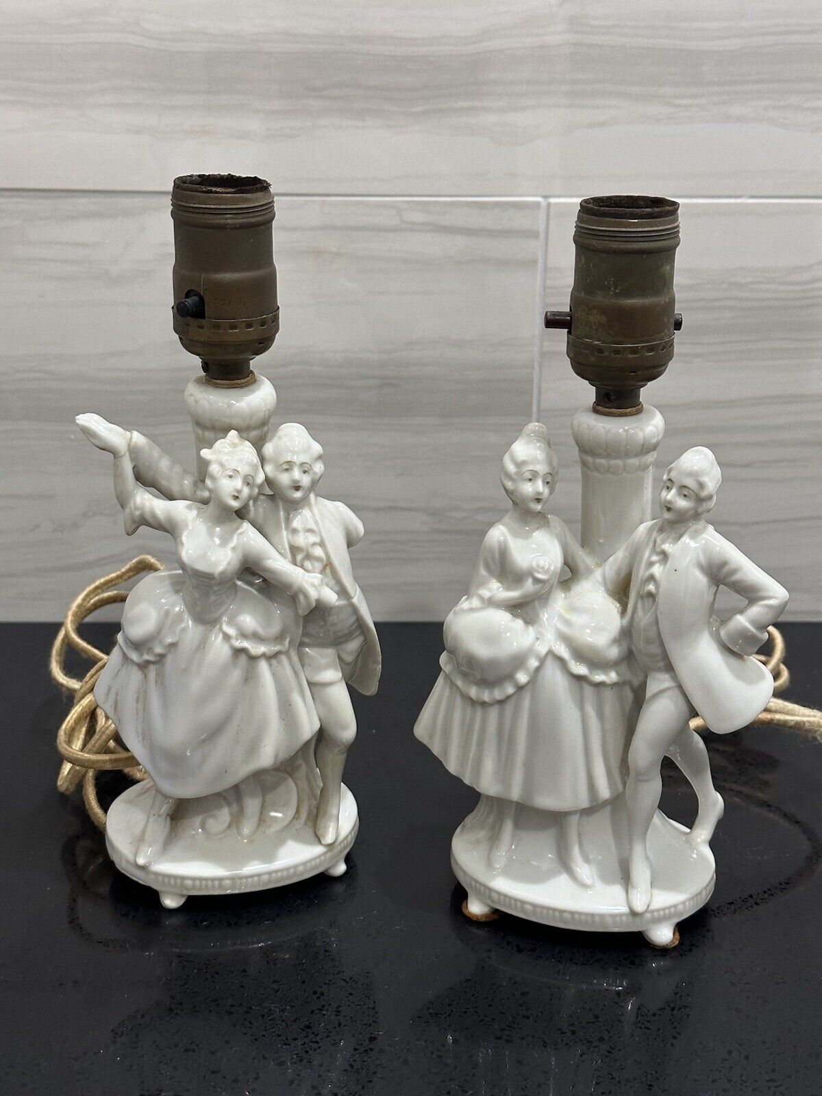 Antique Victorian Porcelain Lamps Set Of 2