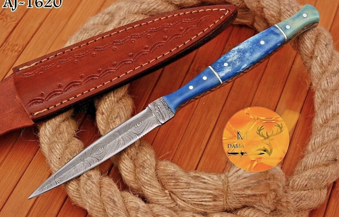 AUTHENTIC Double-Edged V42 Military Damascus steel Dagger boot Knife W|| DESIGN