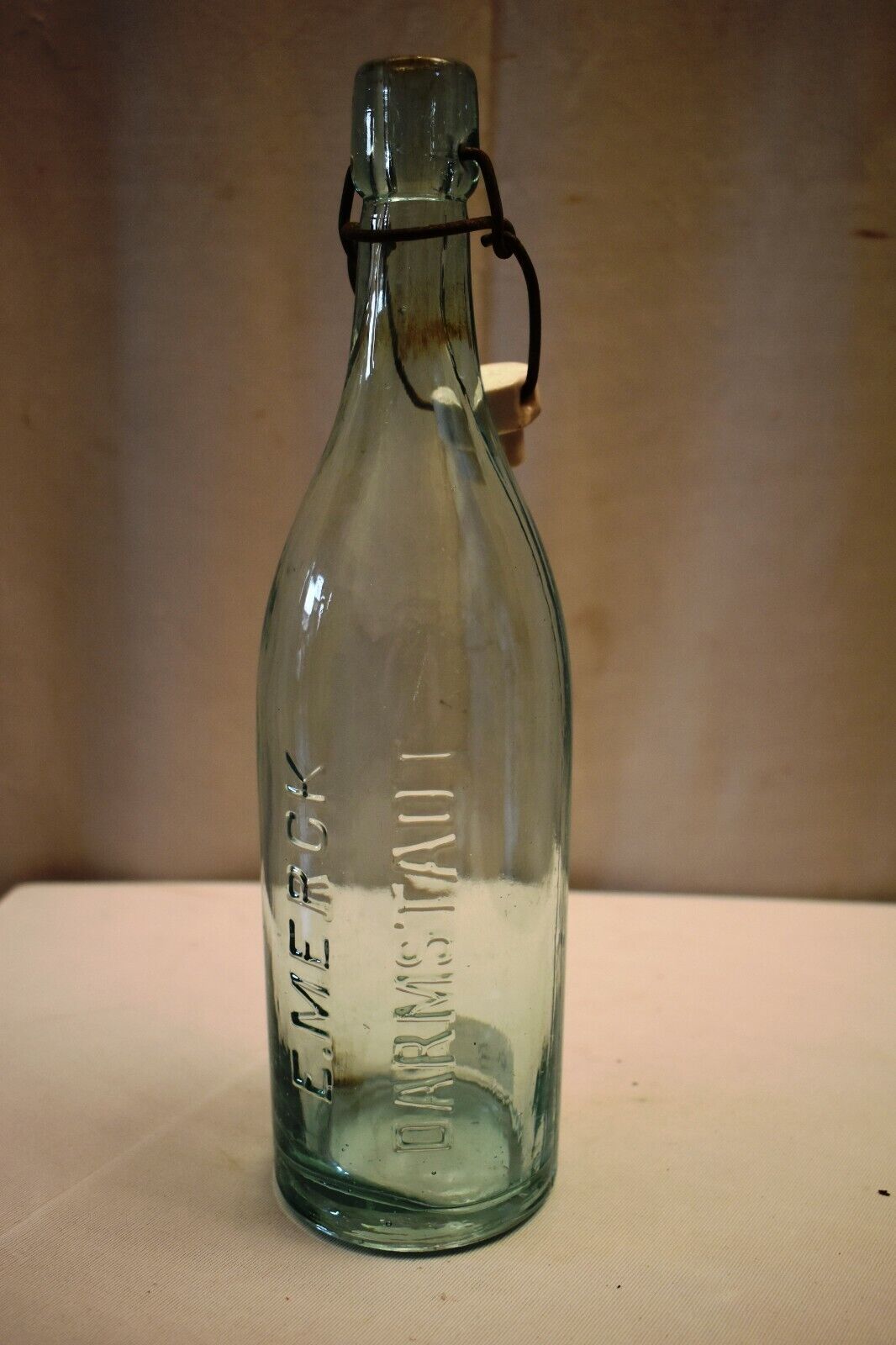 Vintage E Merck Darmstadt Clear Glass Bottle With Resealable Flip Top Collecti
