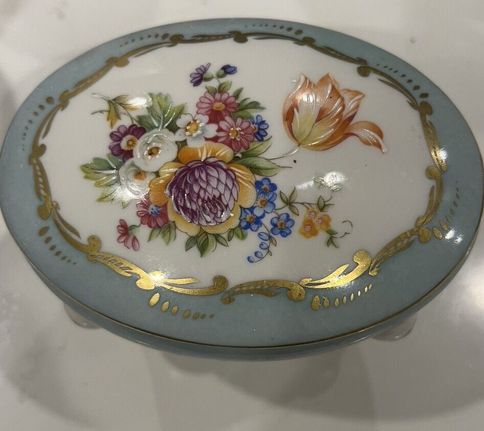 Limoges French Floral Painted Trinket Box