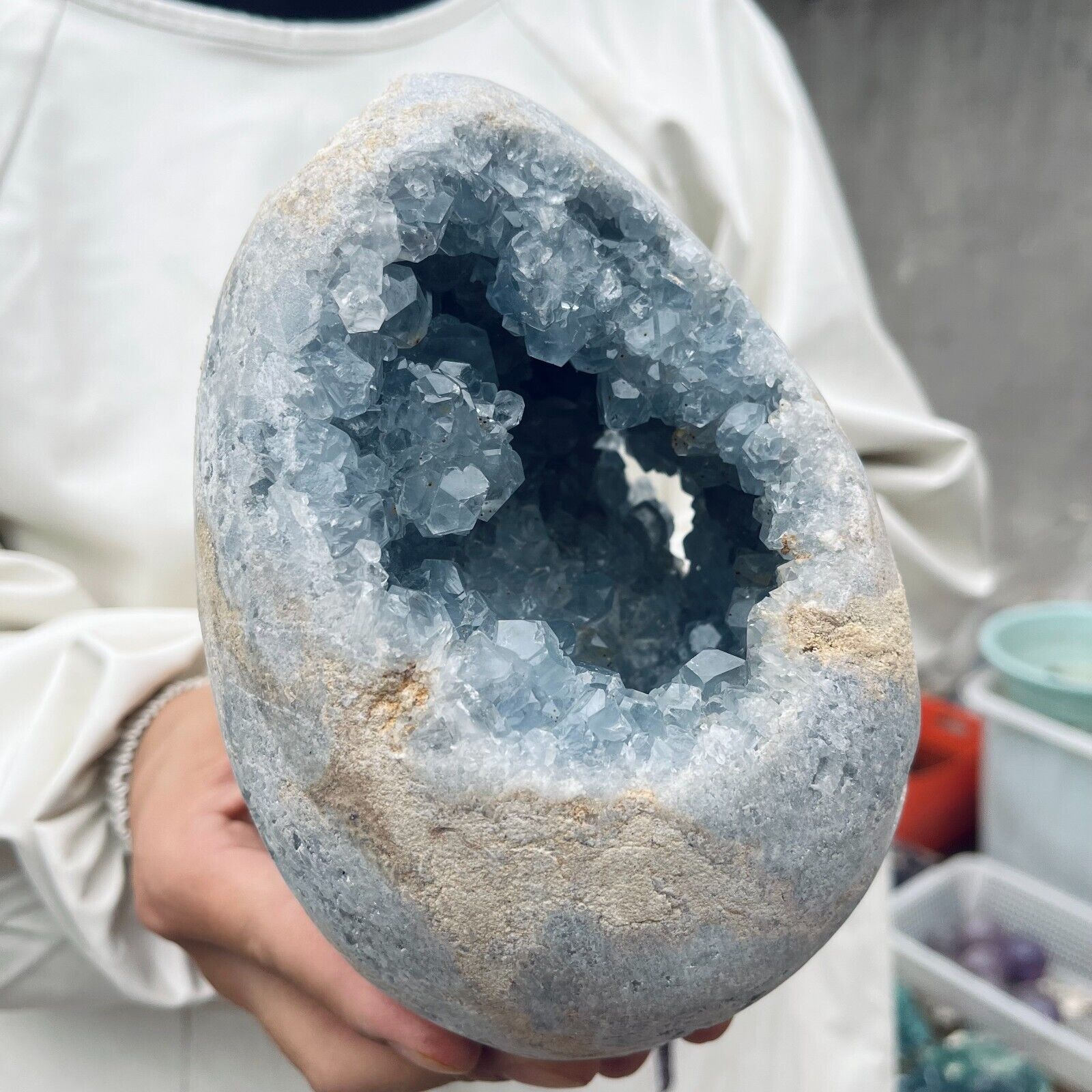 8.3lb Natural Blue Celestite Crystal Geode Quartz Cluster Mineral Specimen