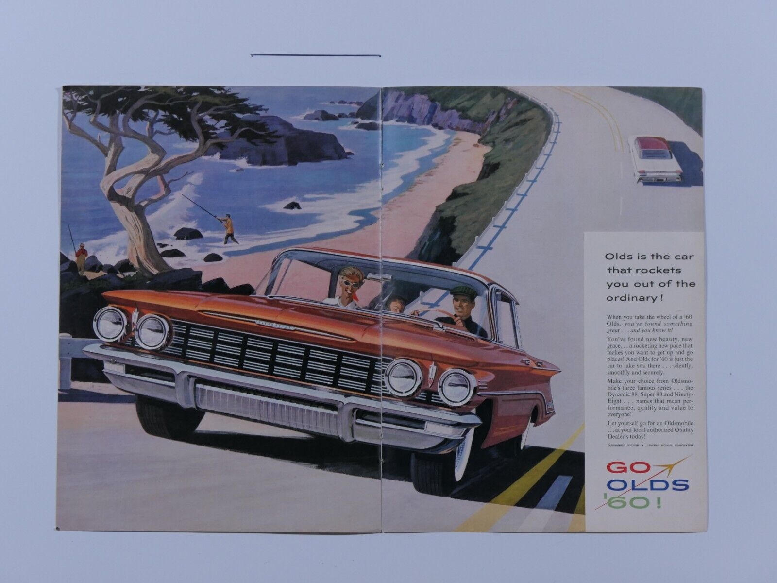 1960 Oldsmobile Vintage Oceanside Drive 2 Page Original Print Ad 8.5 x 11\
