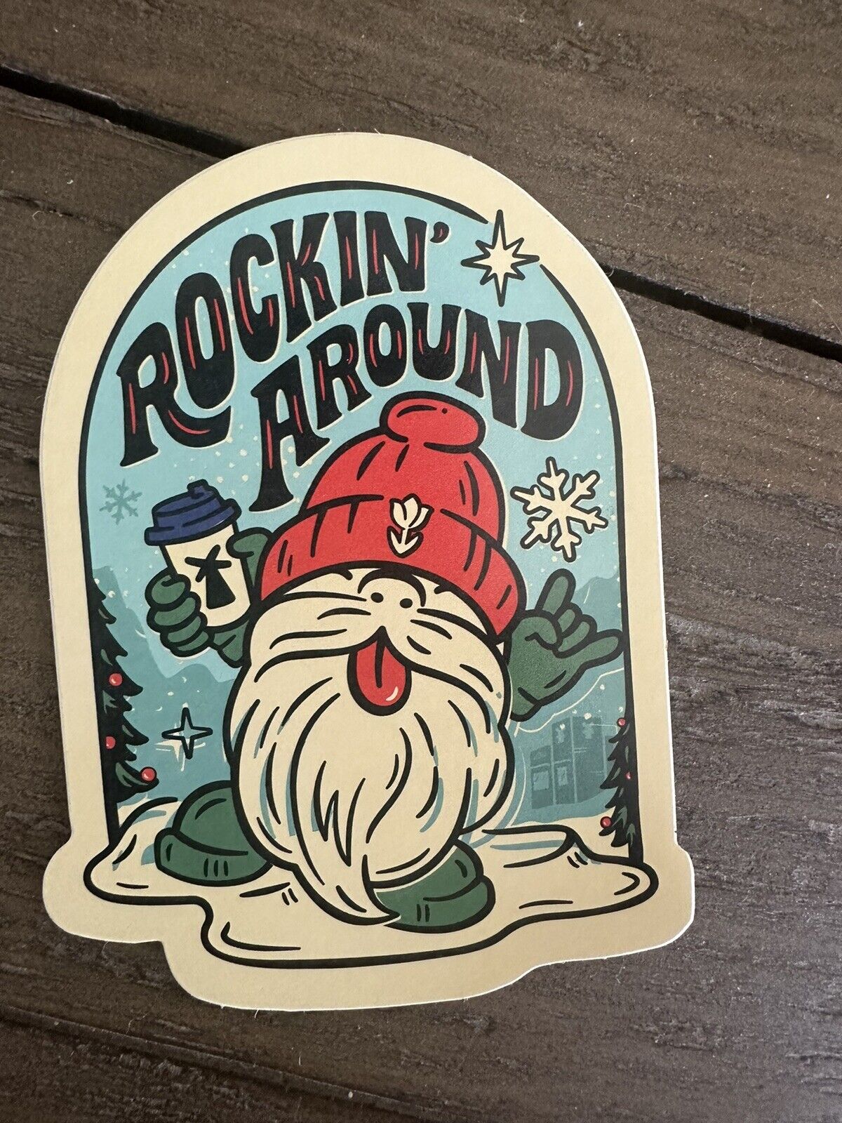 *NEW* Dutch Bros Rockin' Around GNOME Snow Globe Sticker  11/23