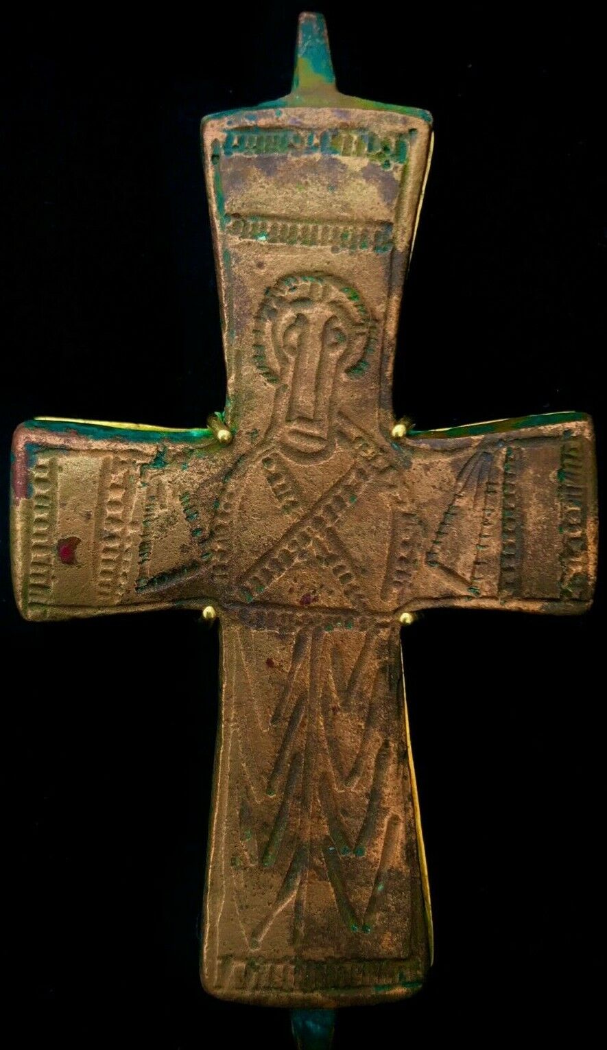 HUGE XL Byzantine (600-900 AD) Ancient Early Christian Bronze Cross 18K Gold