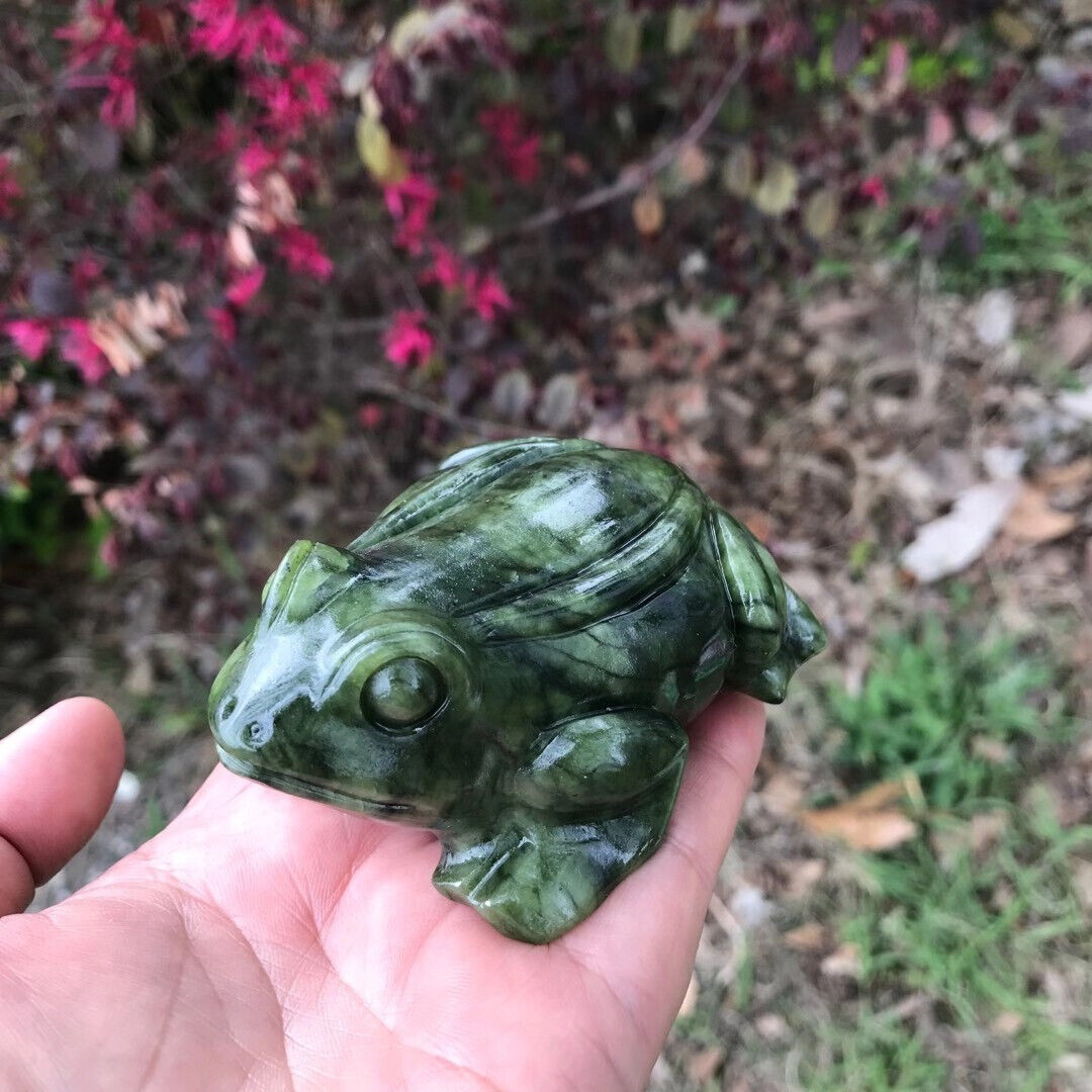 1pc Natural Jade Quartz Carved frog Skull Crystal Reiki Healing Gem Decor