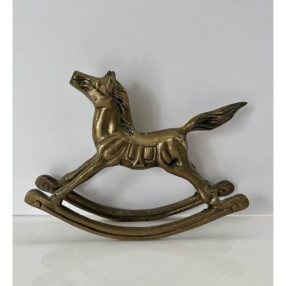 Vintage Deville brass rocking horse statue figurine