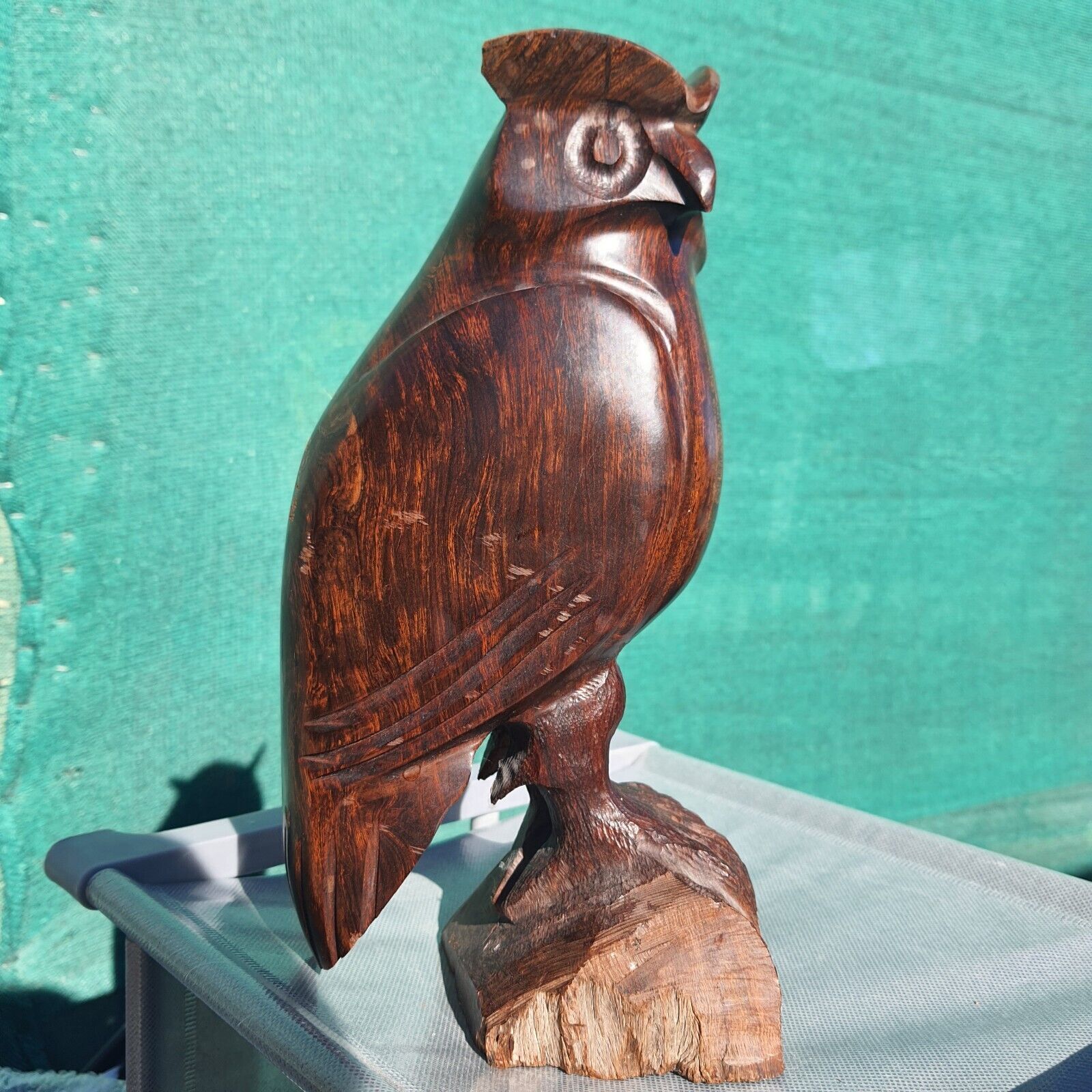 Vtg Hand Carved Ironwood Large Owl Bird Of Prey Hawk Wood Carving 12\