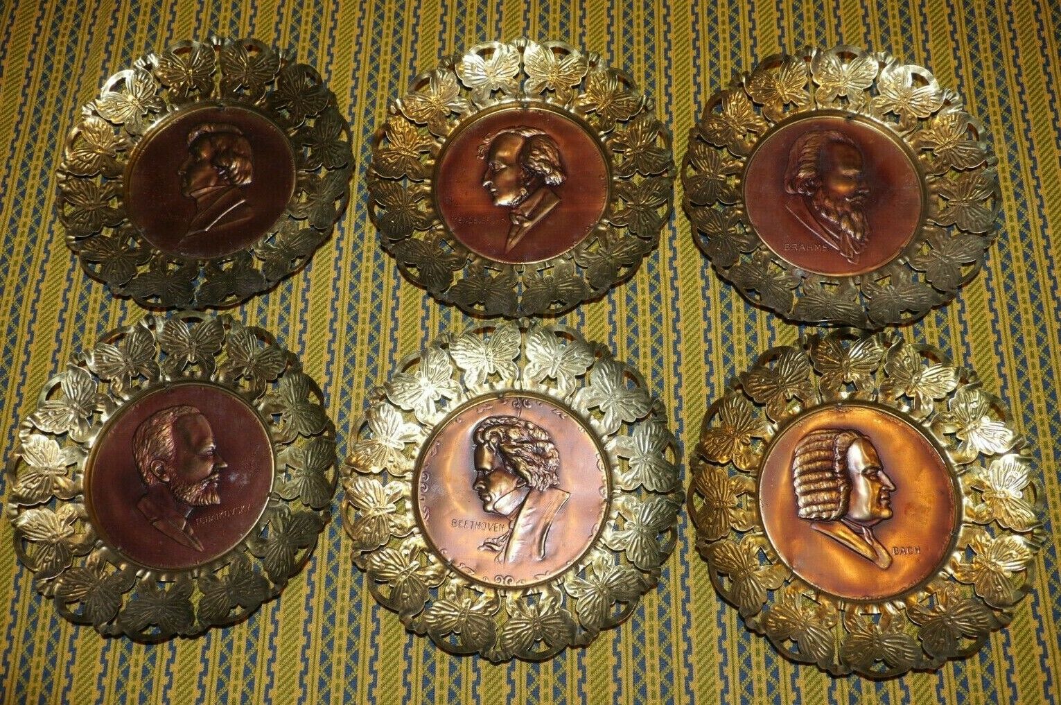 6 VINTAGE CLASSICAL MUSIC COMPOSER TIN PORTRAITS WALL HANGINGS MADE IN ENGLAND