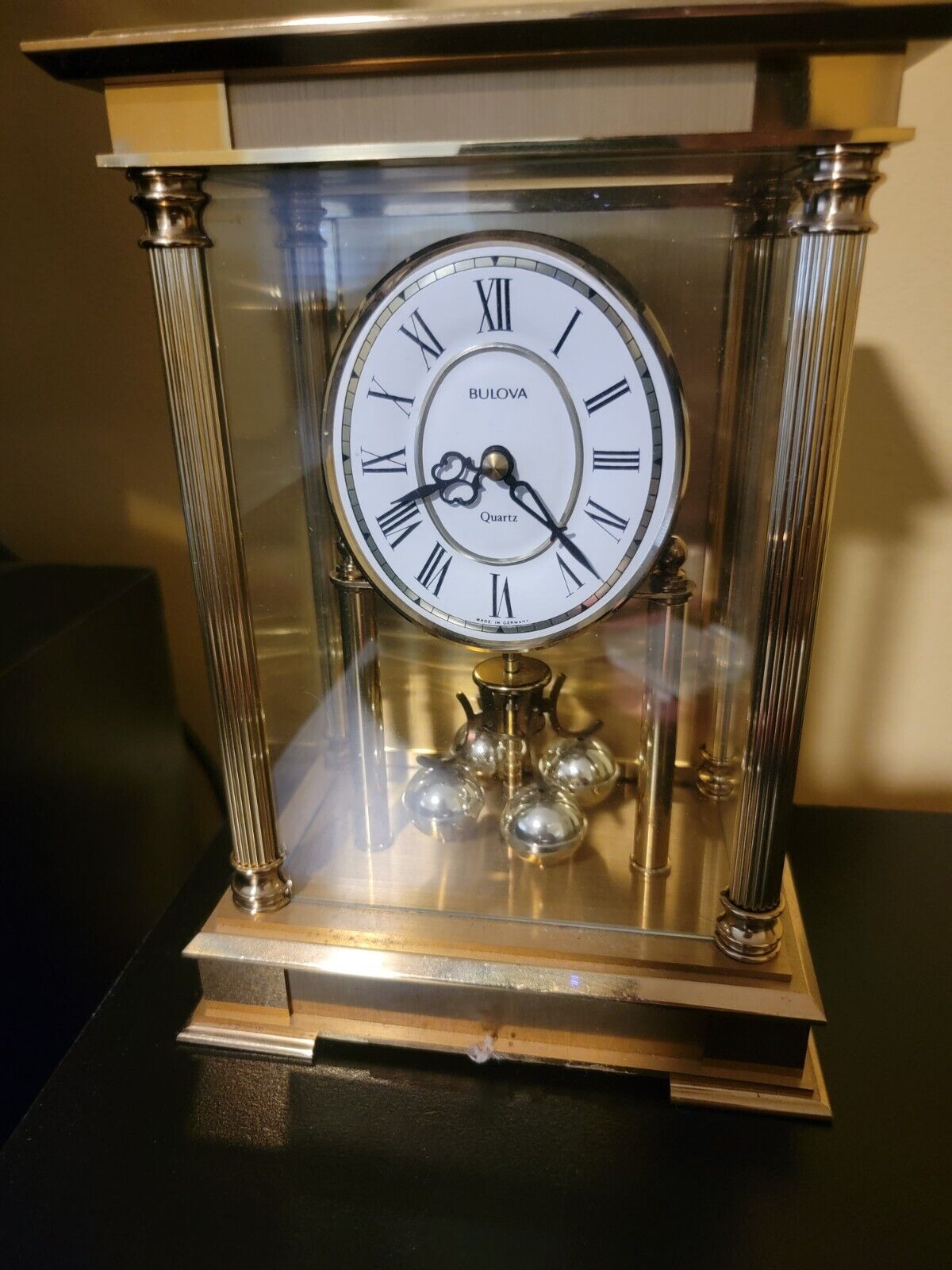 Vtg. Bulova #B8890 Heavy Solid Brass Pendulum Quartz Mantle Clock Germany Works 