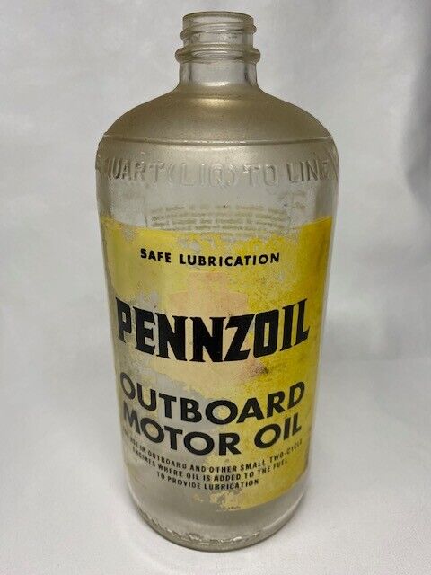 Vintage Pennzoil Outboard Motor Oil S.A.E. 30 Quart Glass Bottle
