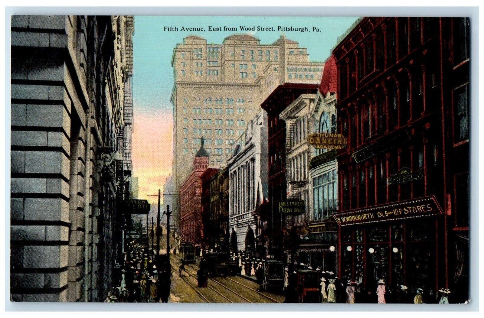 c1910\'s Fifth Avenue East From Wood Street Stores Trolley Pittsburgh PA Postcard