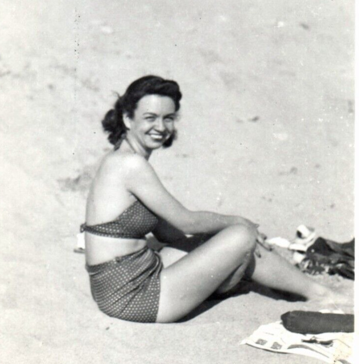 Young Woman Swimwear On Beach Found Snapshot Antique Vintage Photograph
