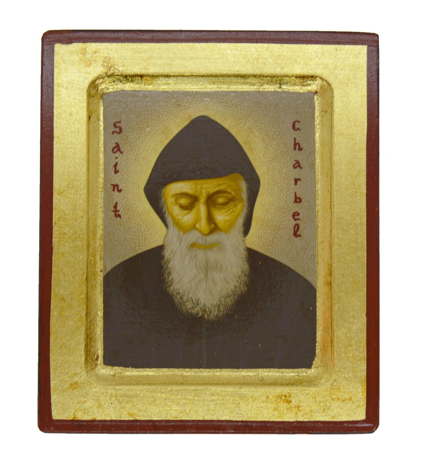Lebanese Catholic Handmade Wooden Icon St. Charbel 12.5x10cm