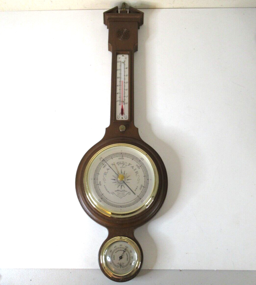 Vintage Airguide Mahogany Banjo Style Wall Barometer/Weather Station 26”