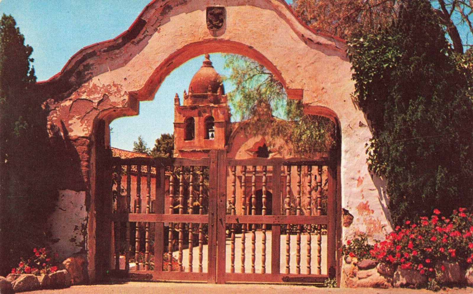 Carmel-By-The-Sea CA, Carmel Mission, Entrance Gates, Monterey, Vintage Postcard