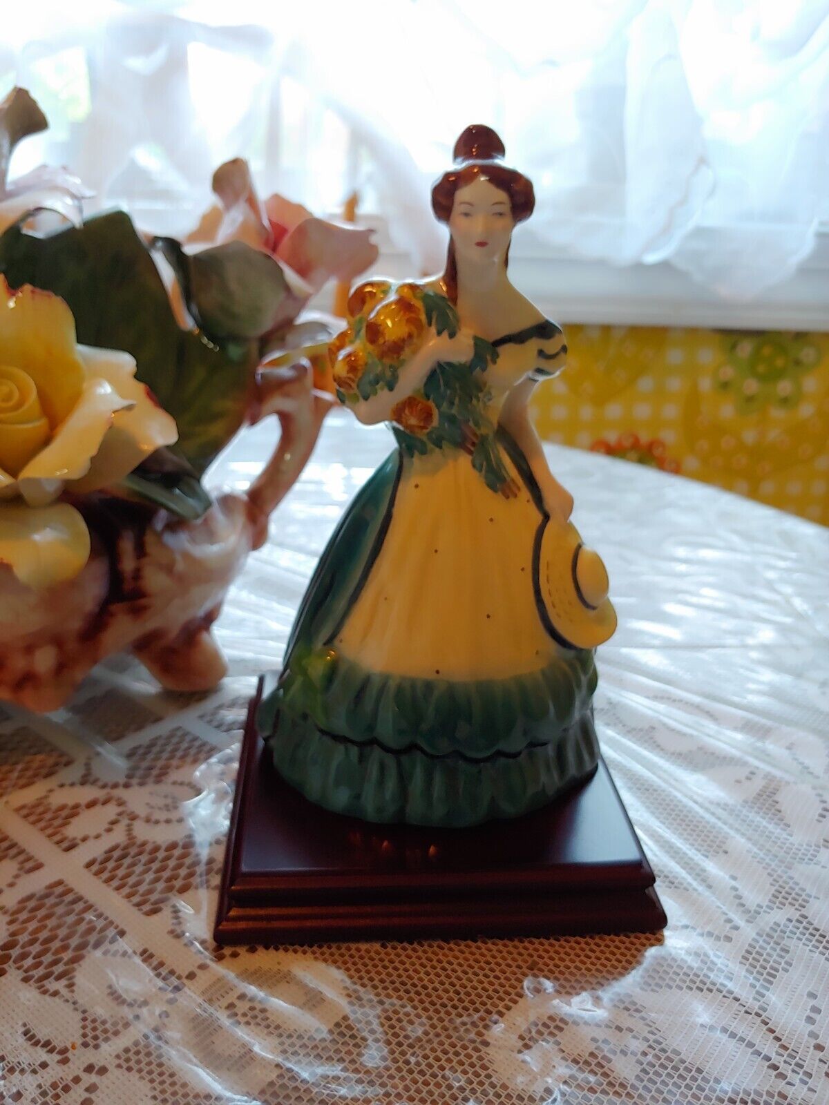 Vintage Lady Chrysanthemum Figurine with Plinth Goldscheider Artist Signed