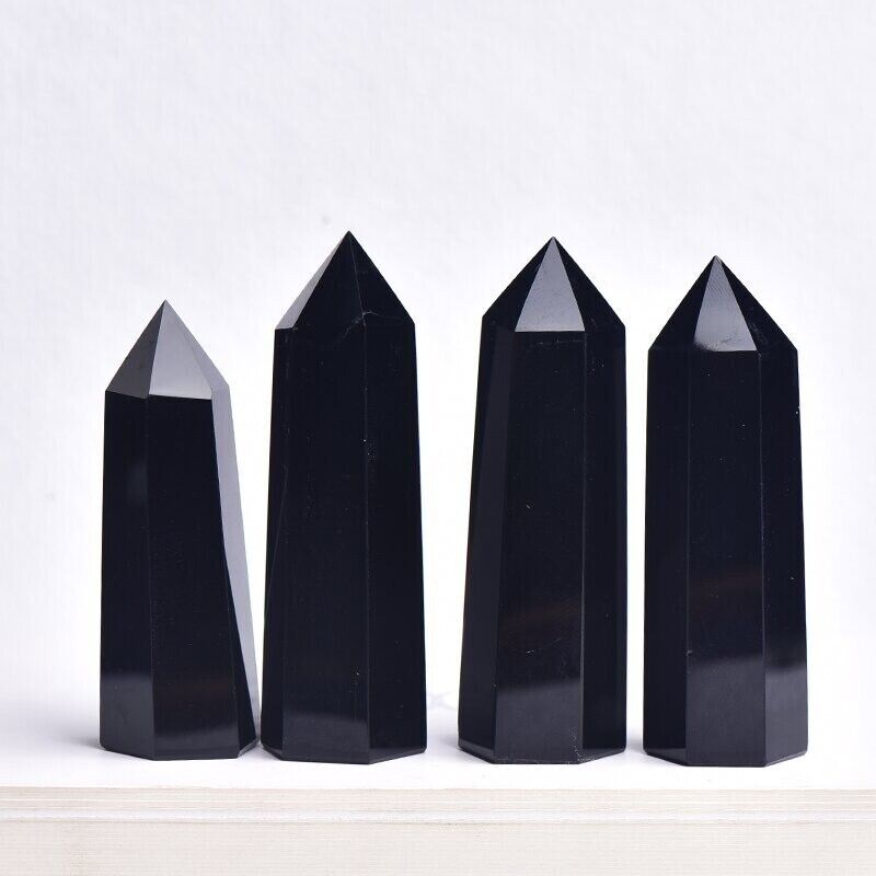 1pc 9-10cm Natural Black Obsidian Quartz Crystal Point Wand Column Healing Stone