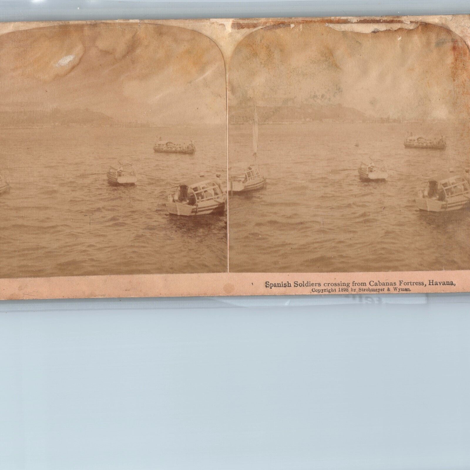 1898 Havana, Cuba Spanish American War Soldiers Boats Cabana Fort Stereoview V37