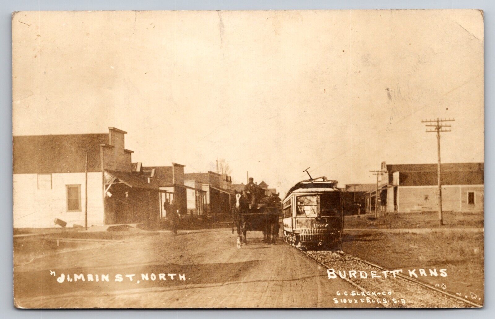 Main Street Burdett Kansas KS Trolley Horse Slack c1910 Real Photo RPPC