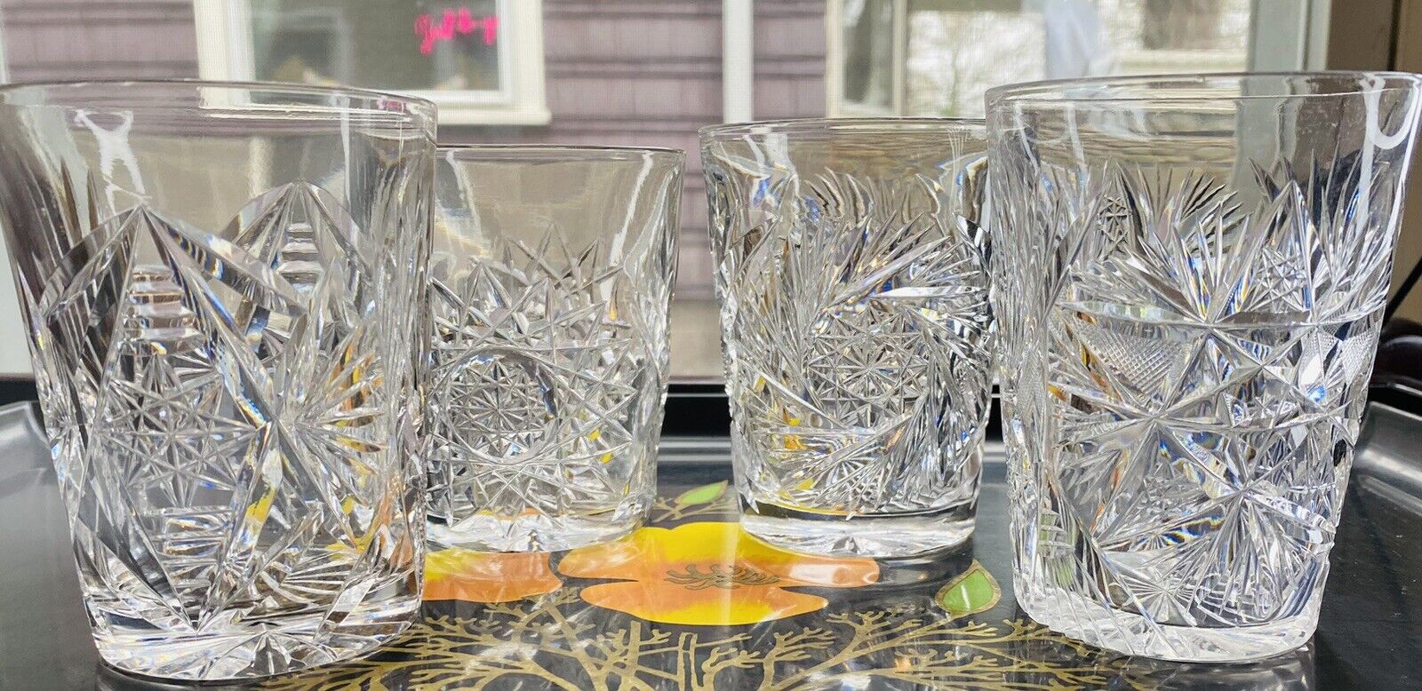 Mid Century Brilliant Cut Atomic Star Whiskey Glass 4 Designs Barware Set-4