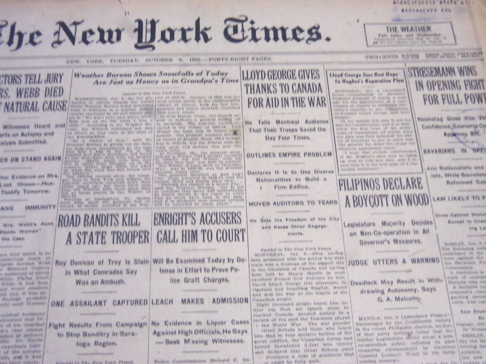 1923 OCTOBER 9 NEW YORK TIMES - FILIPINOS DECLARE BOYCOTT ON WOOD - NT 5870