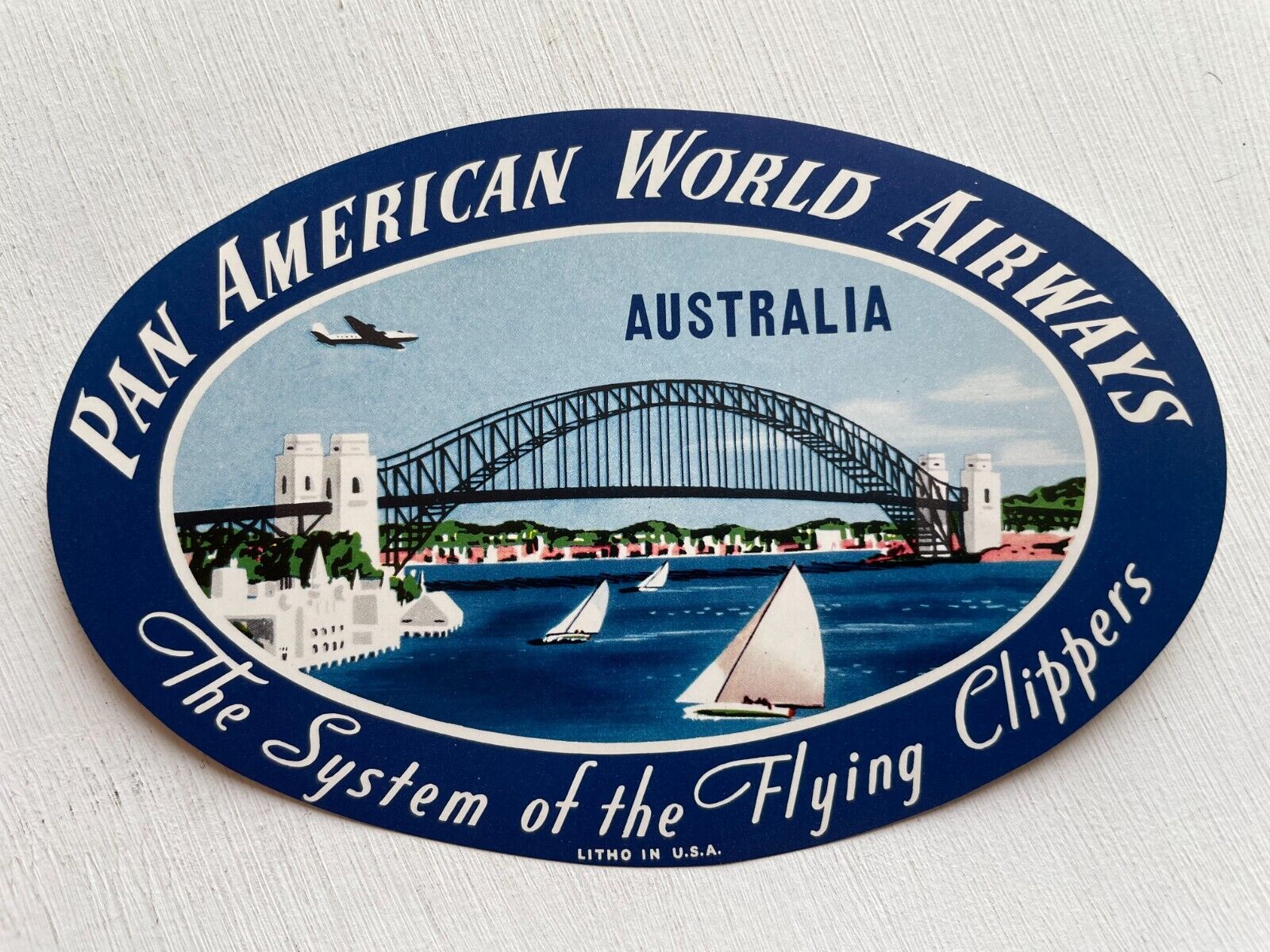 Vintage 1940-50\'s Pan Am to Australia Luggage Label