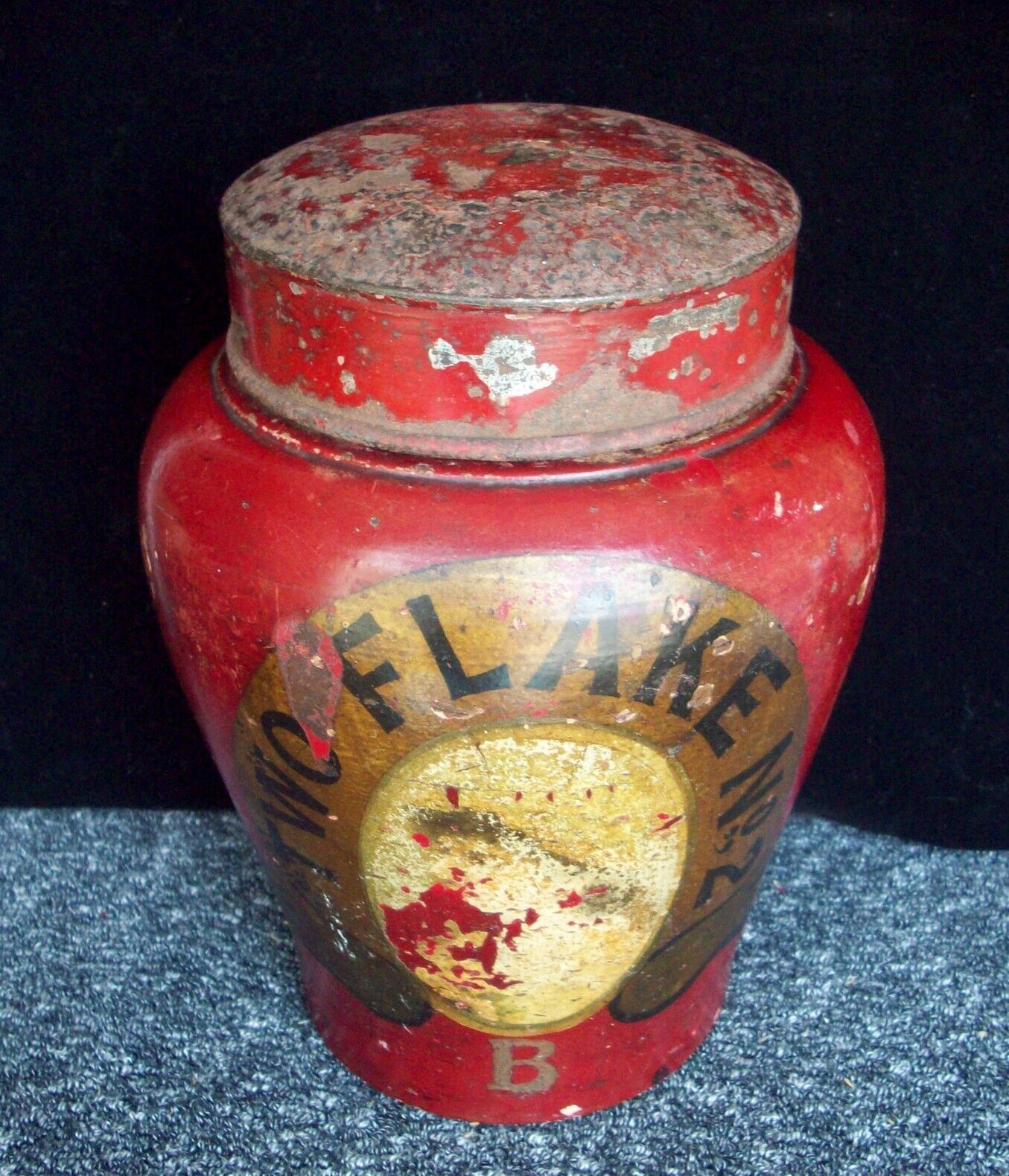 Early General Store Stoneware Tobacco Crock, Hand Painted Store Display Jar
