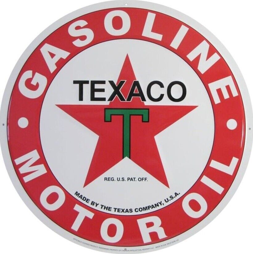 Texaco Gasoline Motor Oil Novelty Metal 12 in Circular Sign NEW