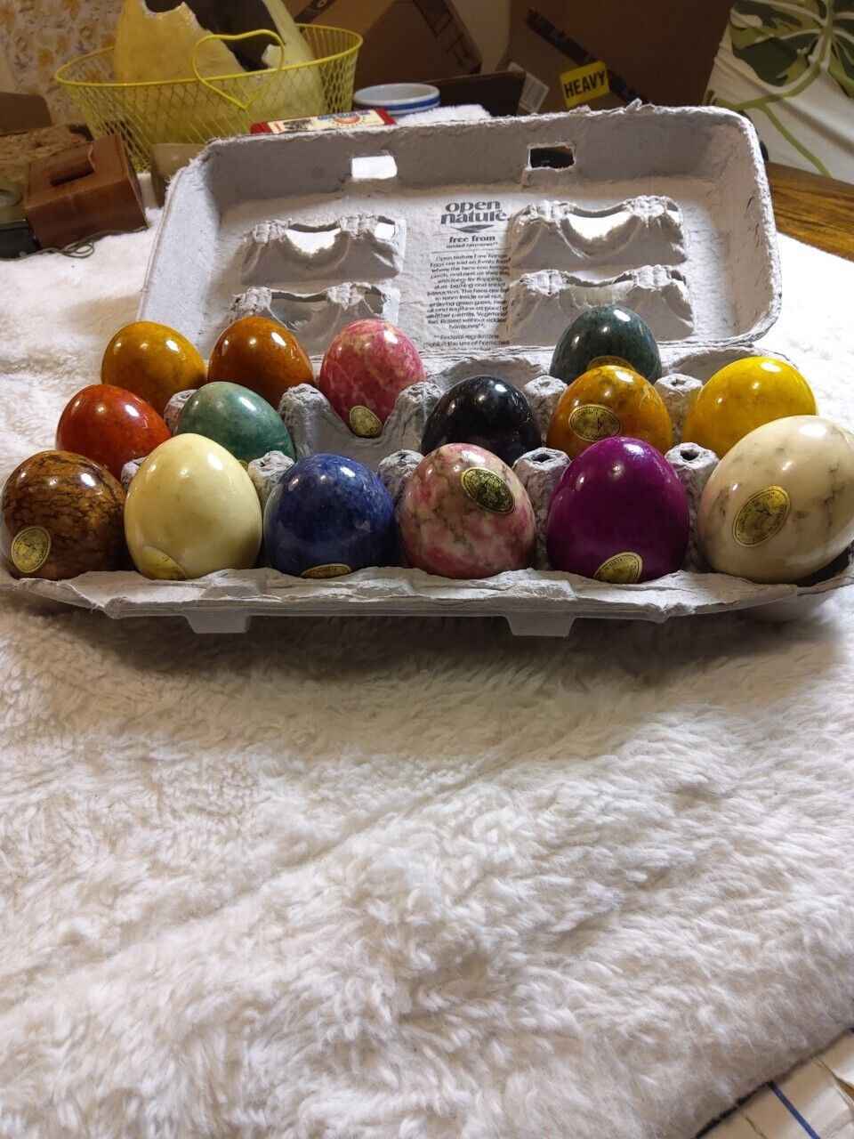12 Pastel & Marbled Hand Carved Genuine Alabaster Eggs Made Italy Easter Vintage